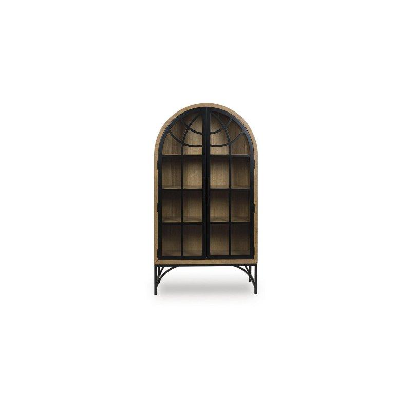 Kahverengi ve Siyah Masif Ahşap Cam Kapaklı Kemerli Kitaplık - 102x188x41 cm - 318524