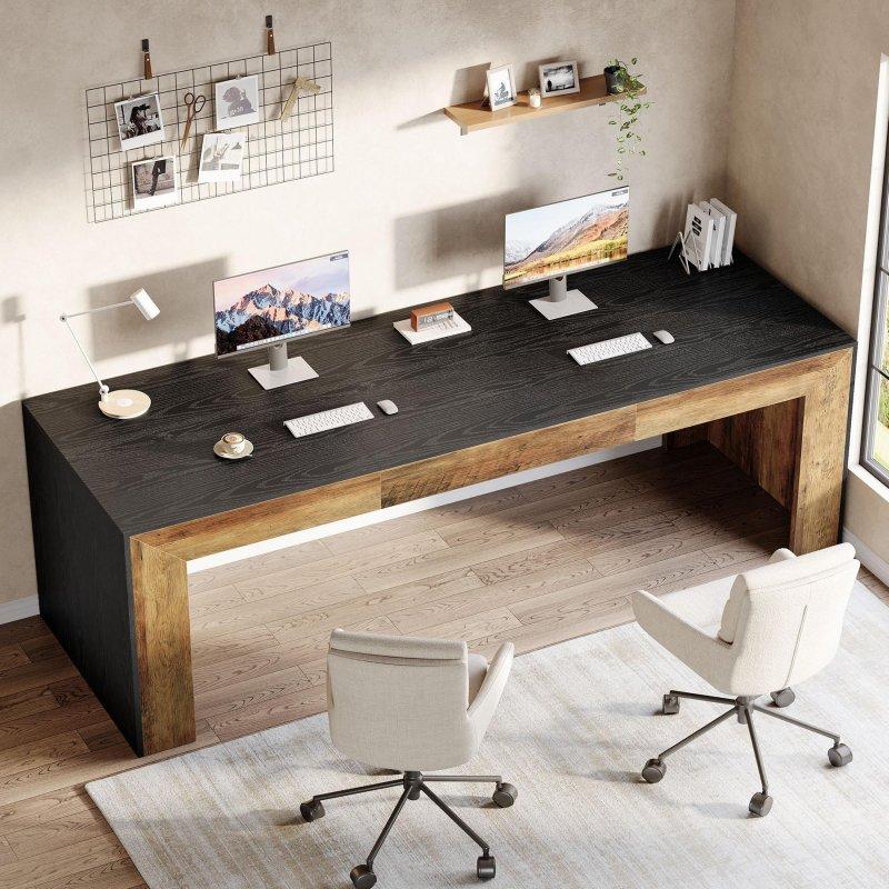 Kahverengi ve Siyah MDF İki Kişilik Rustik Ofis Masası - 200x70 cm - 325907