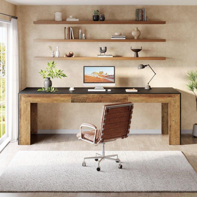 Kahverengi ve Siyah MDF İki Kişilik Rustik Ofis Masası - 200x70 cm - 325907