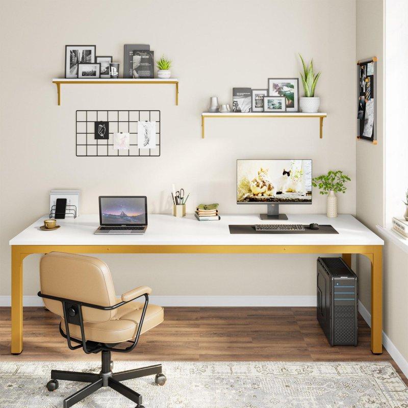 Kahverengi ve Siyah MDF Metal İki Kişilik Geniş Dikdörtgen Ofis Masası - 200x70 cm - 327660