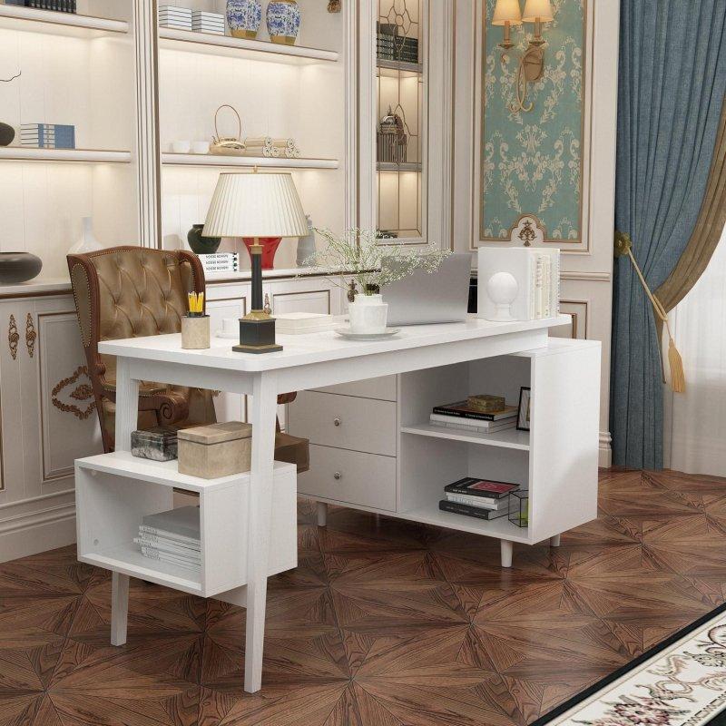 Kahverengi ve Siyah MDF Raflı Çekmeceli L Tipi Ofis Masası - 140x56 cm - 327001