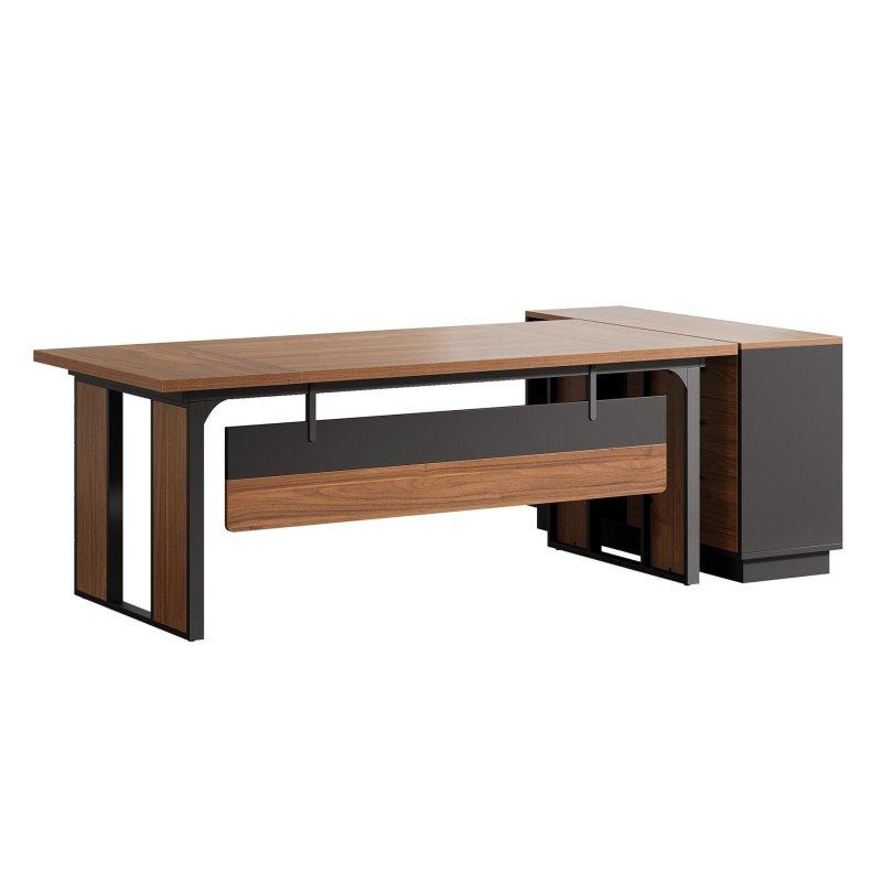 Kahverengi ve Siyah MDF ve Çelik Dosya Dolaplı L Tipi Ofis Masası - 161 cm - 326884