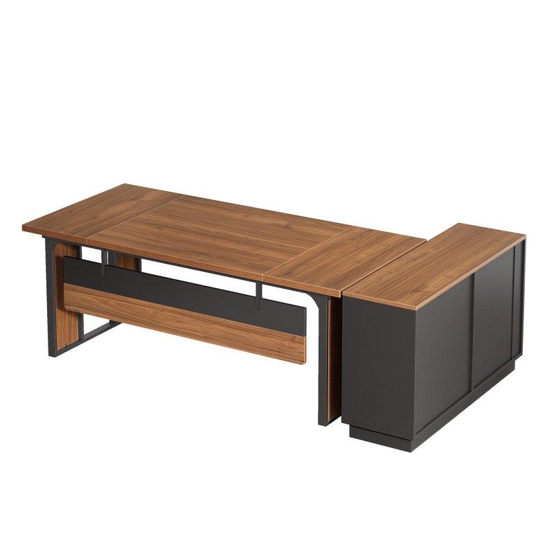 Kahverengi ve Siyah MDF ve Çelik Dosya Dolaplı L Tipi Ofis Masası - 161 cm - 326884