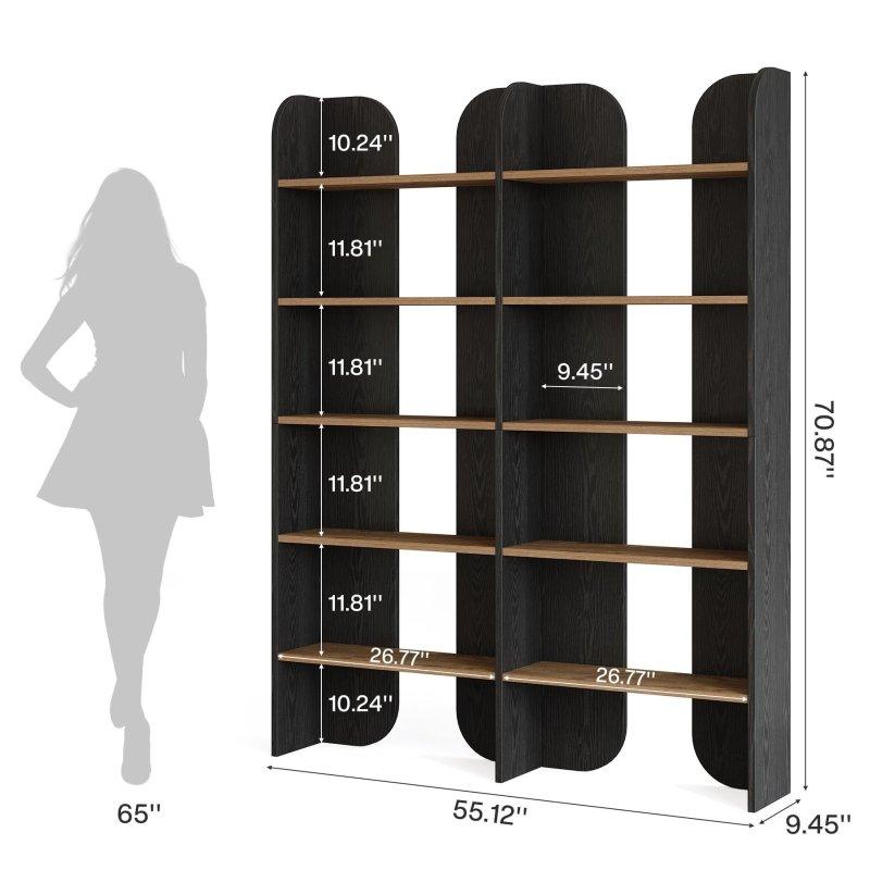 Kahverengi ve Siyah MDF ve Metal 5 Raflı Geniş Endüstriyel Kitaplık - 141x181 cm - 312519