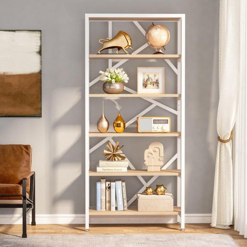 Kahverengi ve Siyah Metal 6 Raflı Endüstriyel Kitaplık - 81x181 cm - 317622