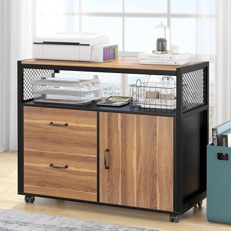 Kahverengi ve Siyah Metal Dosya Dolaplı L Tipi Ofis Masası - 140 cm - 326470