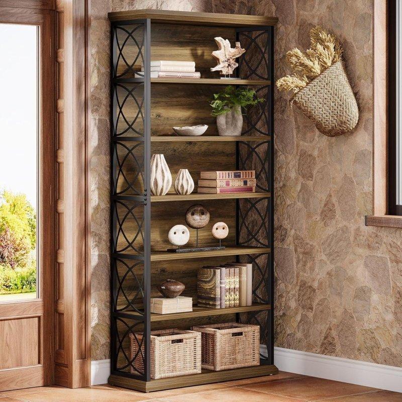 Kahverengi ve Siyah Metal Endüstriyel 6 Raflı Kitaplık - 185 cm - 312578