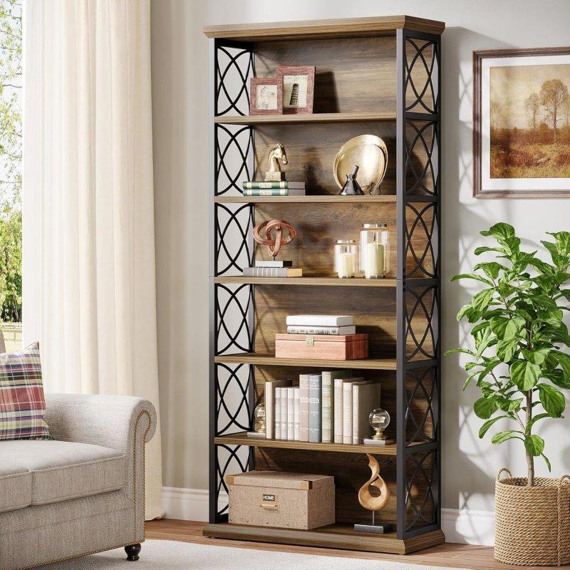 Kahverengi ve Siyah Metal Endüstriyel 6 Raflı Kitaplık - 185 cm - 312578