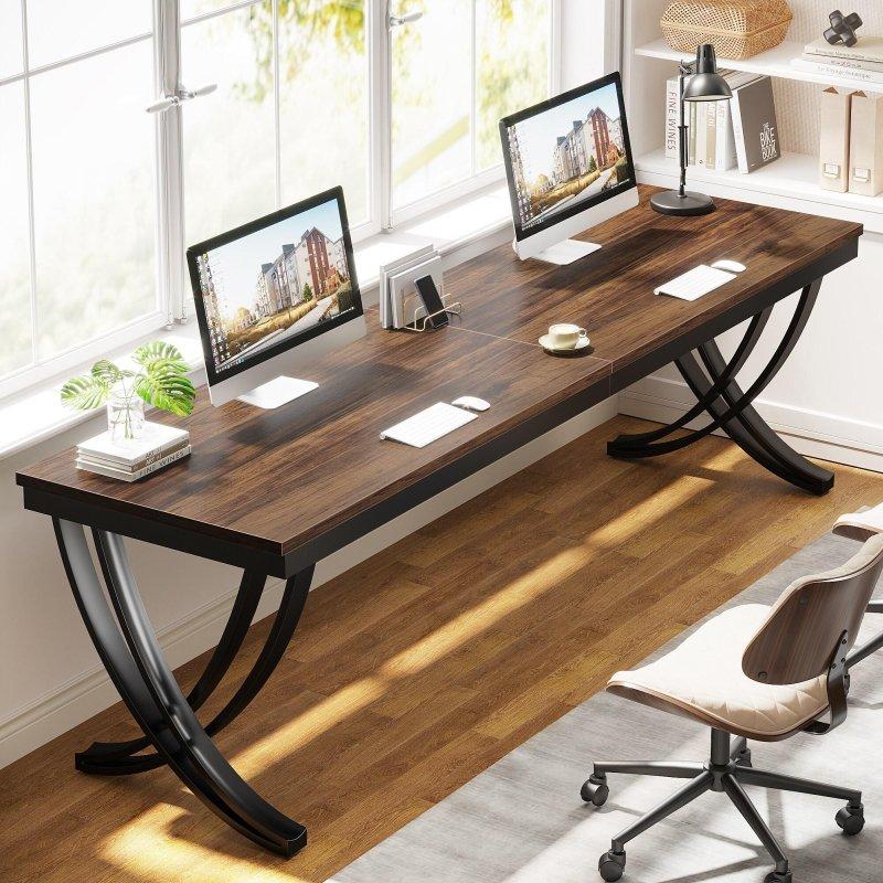 Kahverengi ve Siyah Metal ve Ahşap Dikdörtgen Ofis Masası - 199 cm - 326615