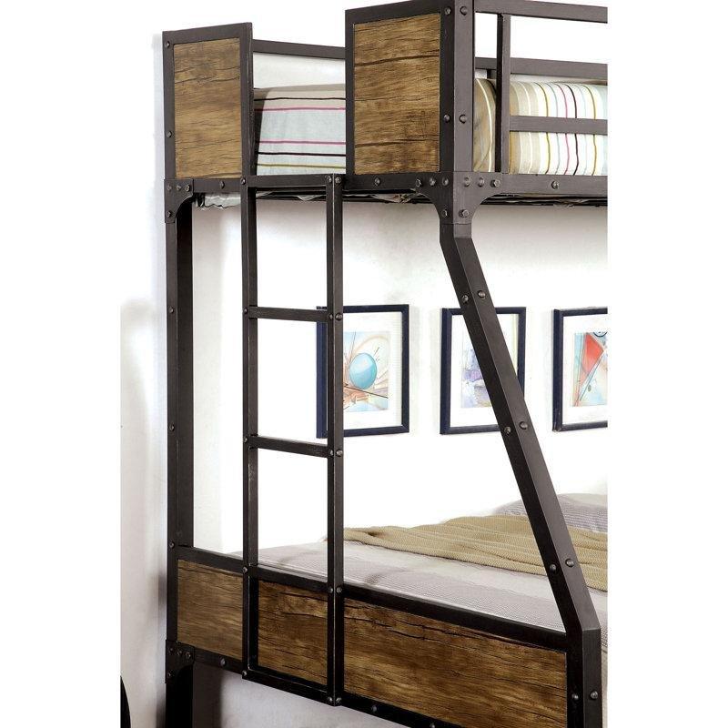 Kahverengi ve Siyah Metal ve Ahşap Endüstriyel Tasarım Ranza - 140x200 cm - 248009