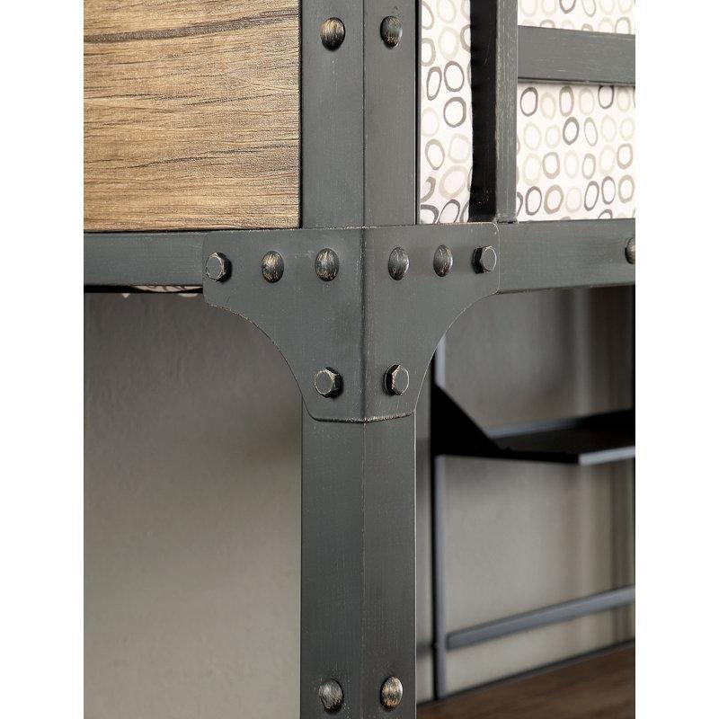 Kahverengi ve Siyah Metal ve Ahşap Endüstriyel Tasarım Ranza - 140x200 cm - 248009