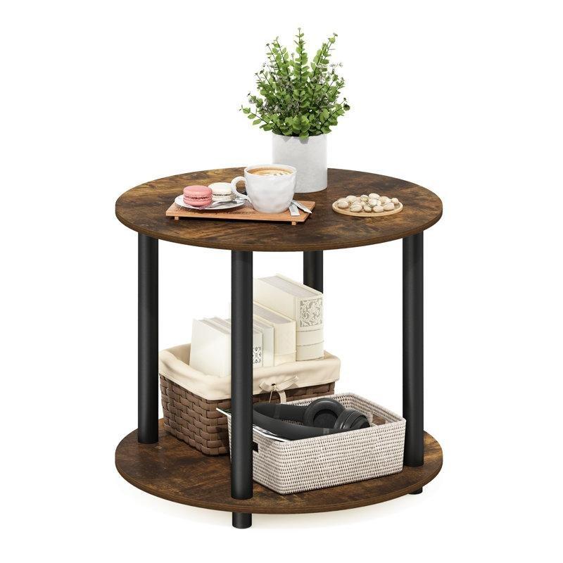 Kahverengi ve Siyah Sunta İki Raflı Yuvarlak Orta Sehpa - 60 cm - 246017