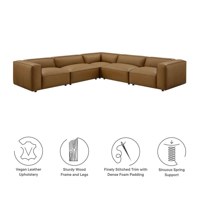 Kahverengi Vegan Deri Modüler 5 Parça L Şekilli Köşe Koltuk - 329x329 cm - 260040