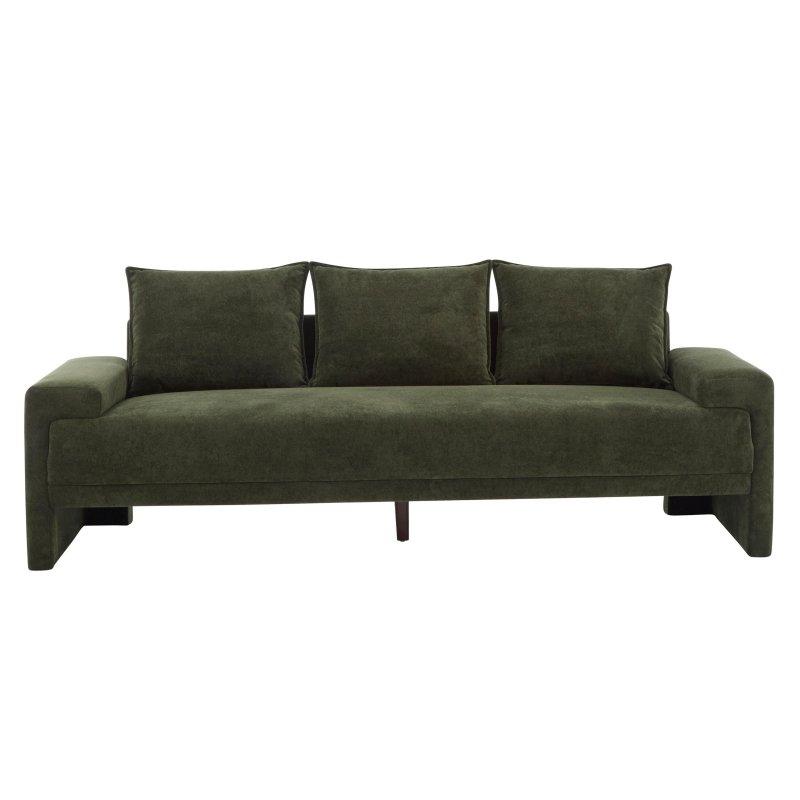 Kahverengi Yeşil Kadife Kumaş Yaylı Minderli 3 Kişilik Bohem Koltuk - 215x81x82 cm - 289331