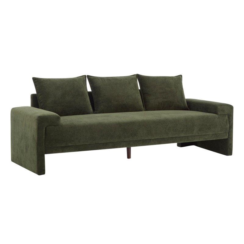 Kahverengi Yeşil Kadife Kumaş Yaylı Minderli 3 Kişilik Bohem Koltuk - 215x81x82 cm - 289331