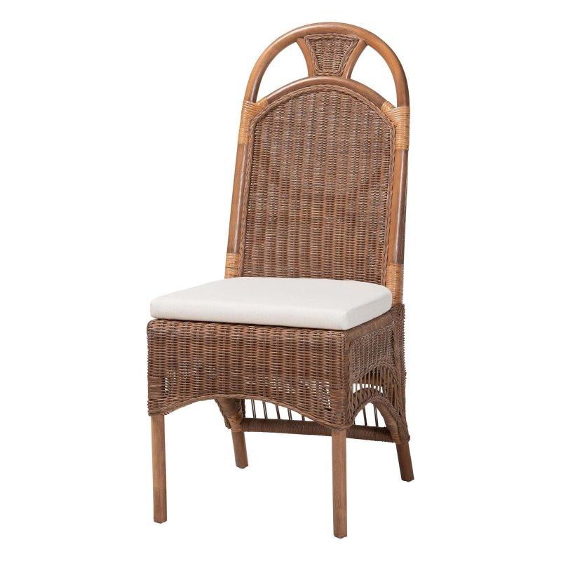 Kahverengi Yüksek Sırtlı Minderli El Yapımı Rattan Sandalye - 45x60x106 cm - 252512
