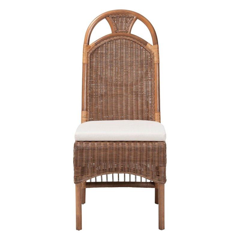 Kahverengi Yüksek Sırtlı Minderli El Yapımı Rattan Sandalye - 45x60x106 cm - 252512