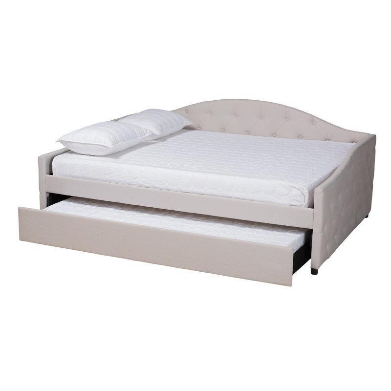 Kapitoneli Kumaş Döşemeli Masif Ahşap ve MDF Yavru Yataklı Karyola - 329004
