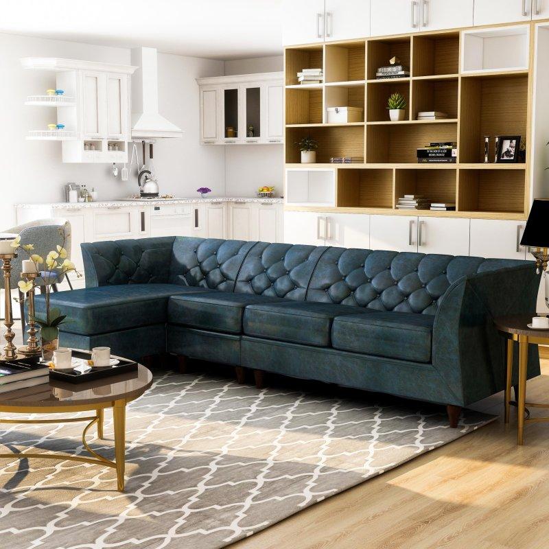 Kapitoneli Modüler Chesterfield Köşe Koltuk - 270 cm - 257836