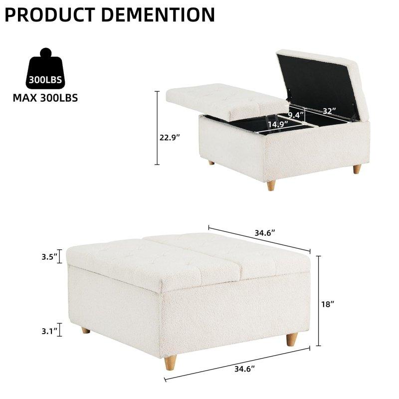 Kapitoneli Şönil Kumaş Depolama Alanlı Asansör Mekanizmalı Akıllı Sehpa - 91x91 cm - 253661