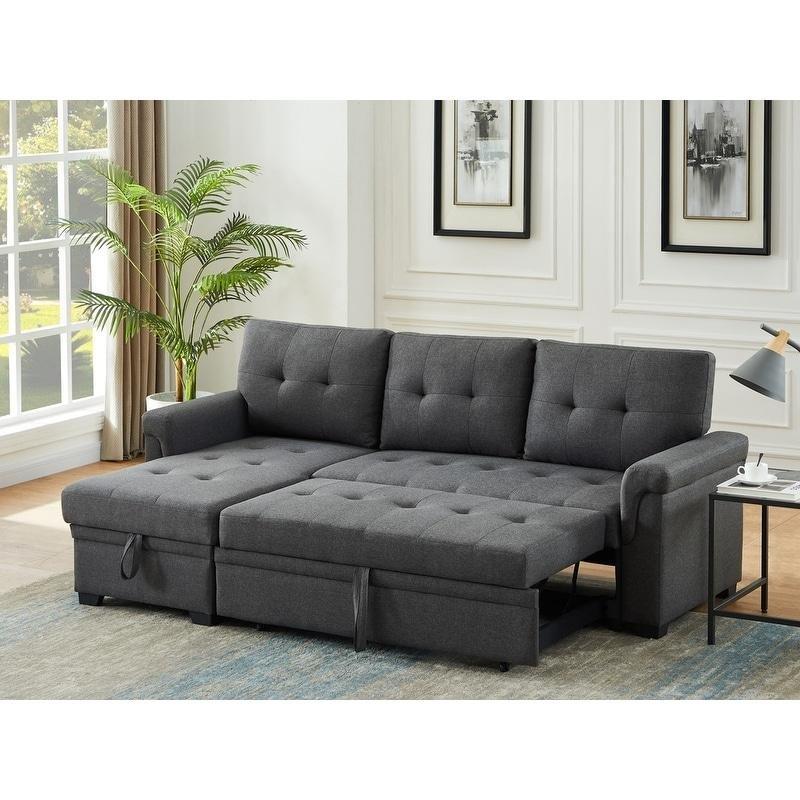 Kapitoneli Yataklı Sandıklı Yönü Değiştirilebilir Keten Köşe Koltuk - 214x139x88 cm - 256110