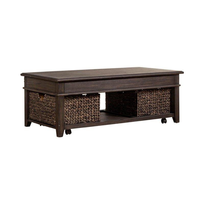 Karabiber Rengi Meşe Kaplama Masif Ahşap Asansörlü Tekerlekli Akıllı Sehpa - 122x67 cm - 253935