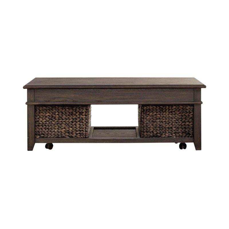 Karabiber Rengi Meşe Kaplama Masif Ahşap Asansörlü Tekerlekli Akıllı Sehpa - 122x67 cm - 253935