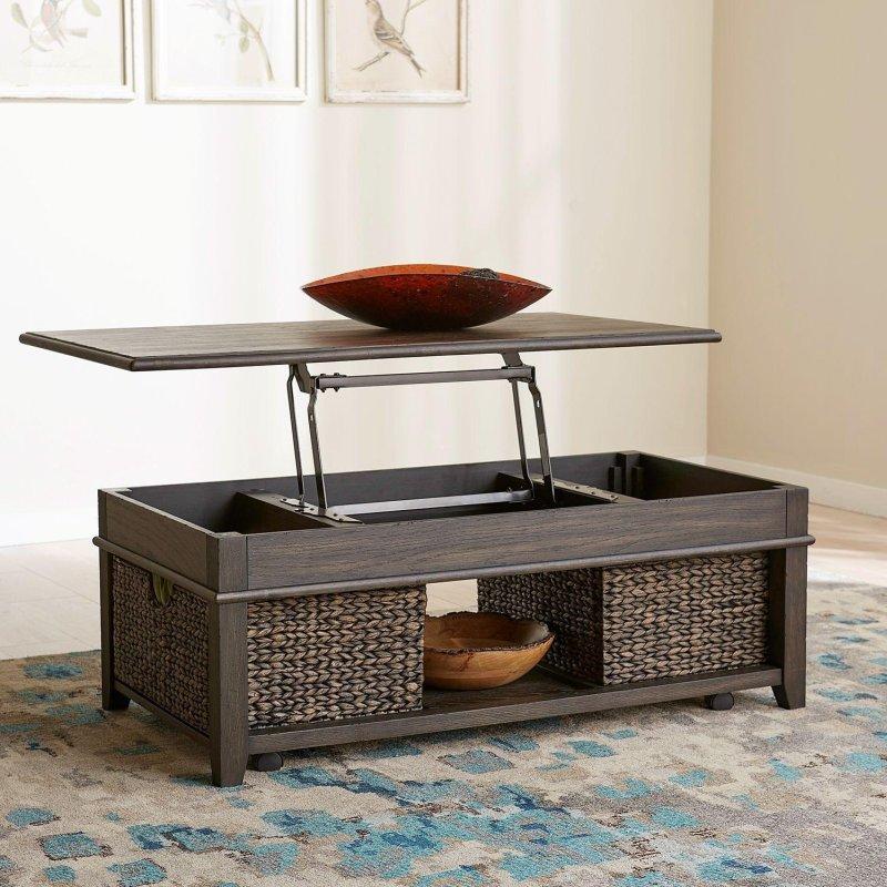 Karabiber Rengi Meşe Kaplama Masif Ahşap Asansörlü Tekerlekli Akıllı Sehpa - 122x67 cm - 253935