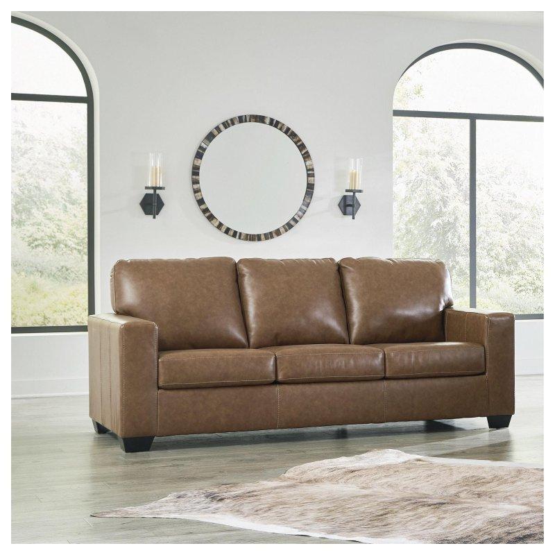 Karamel Kahverengi Hakiki ve Suni Deri 3 Kişilik Çıkarılabilir Minderli Bohem Koltuk - 216x97 cm - 278657