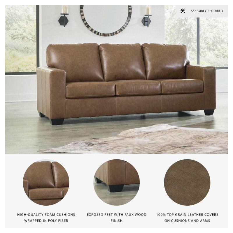Karamel Kahverengi Hakiki ve Suni Deri 3 Kişilik Çıkarılabilir Minderli Bohem Koltuk - 216x97 cm - 278657