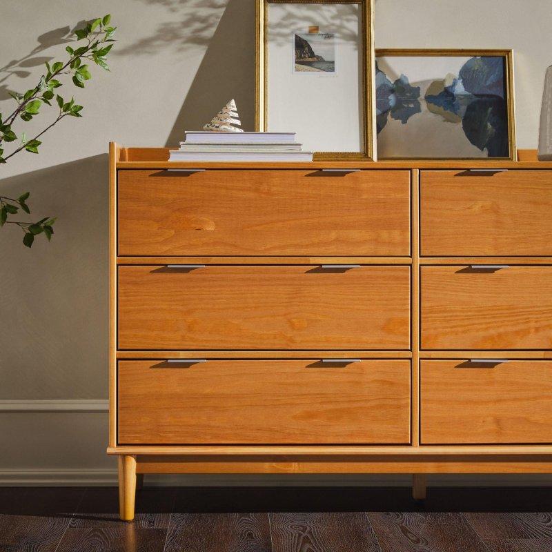 Karamel Masif Çam Ağacı 6 Çekmeceli Minimalist Şifonyer - 136x86 cm - 311721