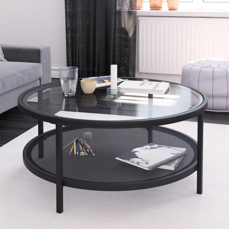 Karartılmış Bronz Paslanmaz Çelik ve Temperli Cam Raflı Yuvarlak Orta Sehpa - 92 cm - 245200