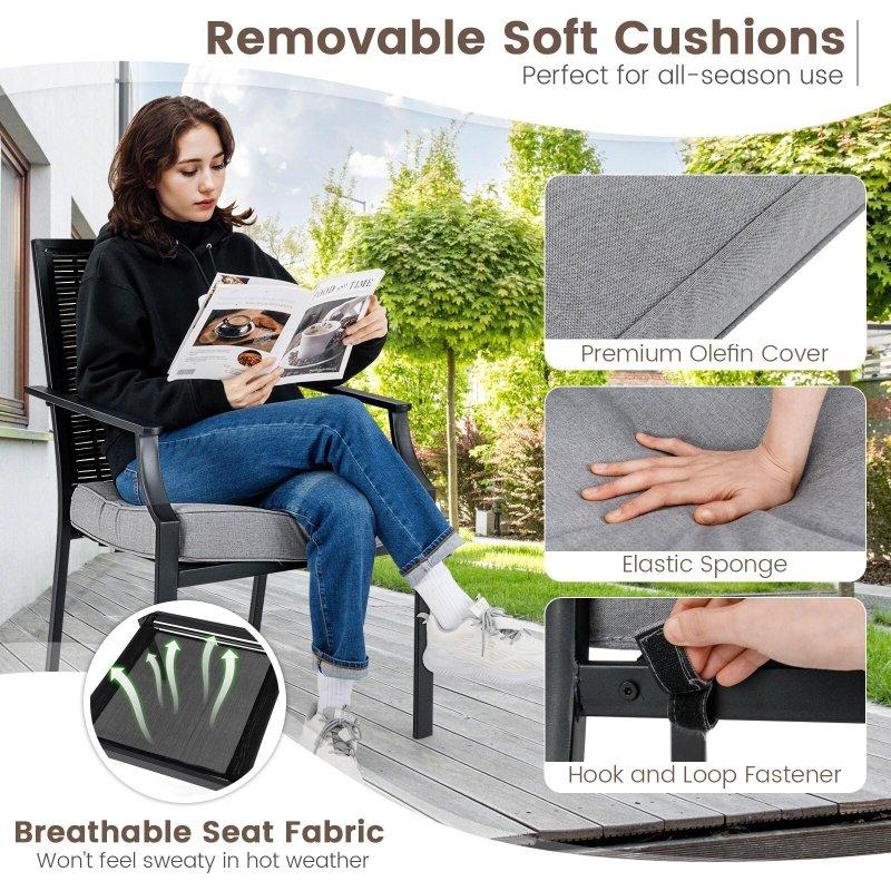 Karışık Gri Metal Çerçeveli İstiflenebilir Minderli Rattan Sandalye - 251991