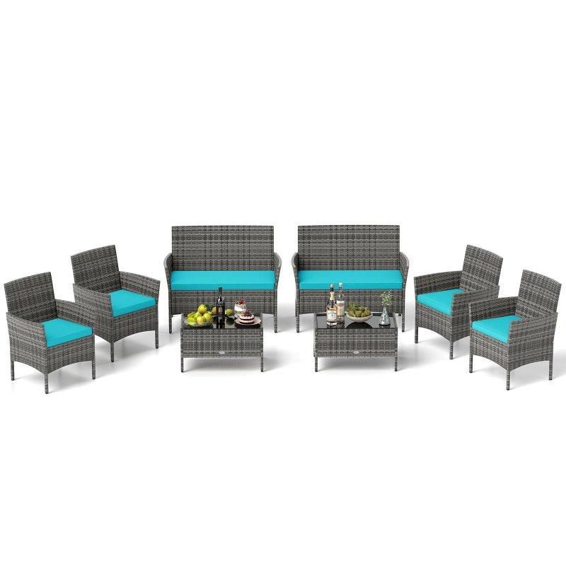 Karışık Gri PE Rattan Metal 8 Kişilik Temperli Cam Tablalı Bahçe Takımı - 272799