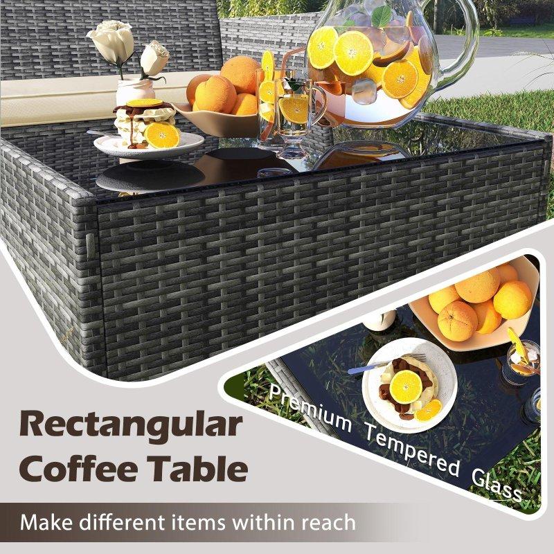 Karışık Gri PE Rattan Metal 8 Kişilik Temperli Cam Tablalı Bahçe Takımı - 272799