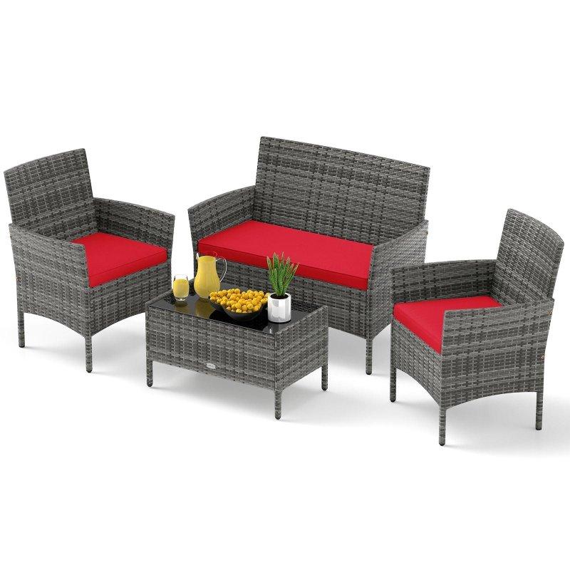Karışık Gri PE Rattan Metal Temperli Cam Sehpalı 4 Kişilik Bahçe Takımı - 274250