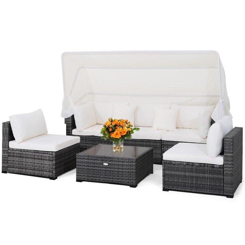 Karışık Gri Rattan Açılır Kapanır Tenteli Modüler Bahçe Takımı - 273716