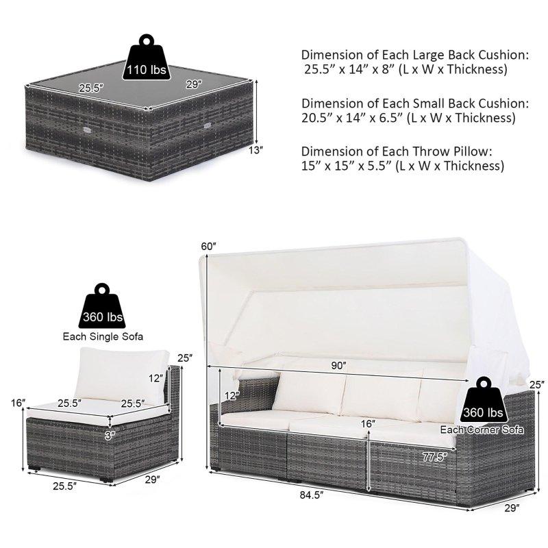Karışık Gri Rattan Açılır Kapanır Tenteli Modüler Bahçe Takımı - 273716