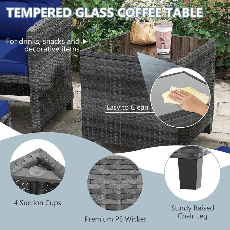 Karışık Gri Rattan Minderli ve Puflu 5 Parça Bahçe Takımı - 275155
