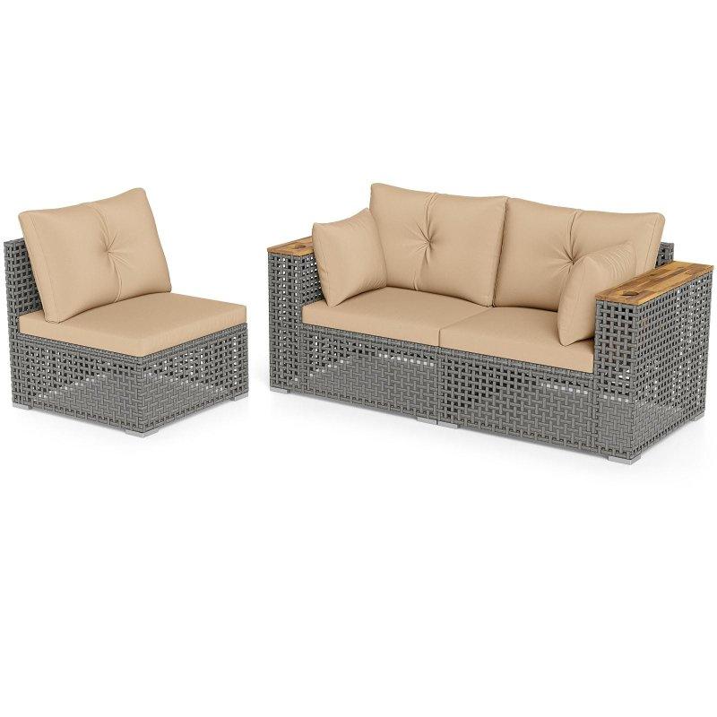 Karışık Gri Rattan Modüler 3 Parça Bahçe Takımı - 220 cm - 273548