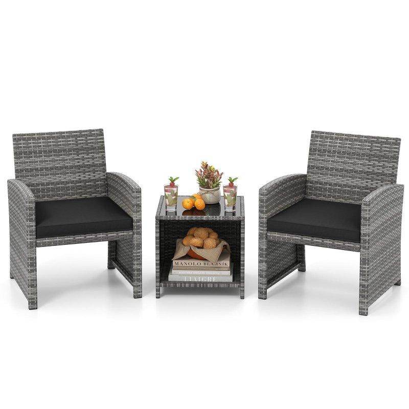 Karışık Gri Rattan ve Metal Raflı Sehpalı Bahçe Takımı - 270371
