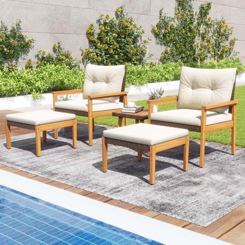 Karışık Kahve Akasya Ahşap ve Rattan 5 Parça Bahçe Takımı - 273687