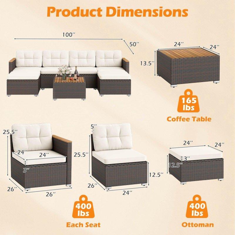 Karışık Kahverengi Akasya Ahşap Detaylı Rattan Modüler 7 Parça Bahçe Takımı - 273784