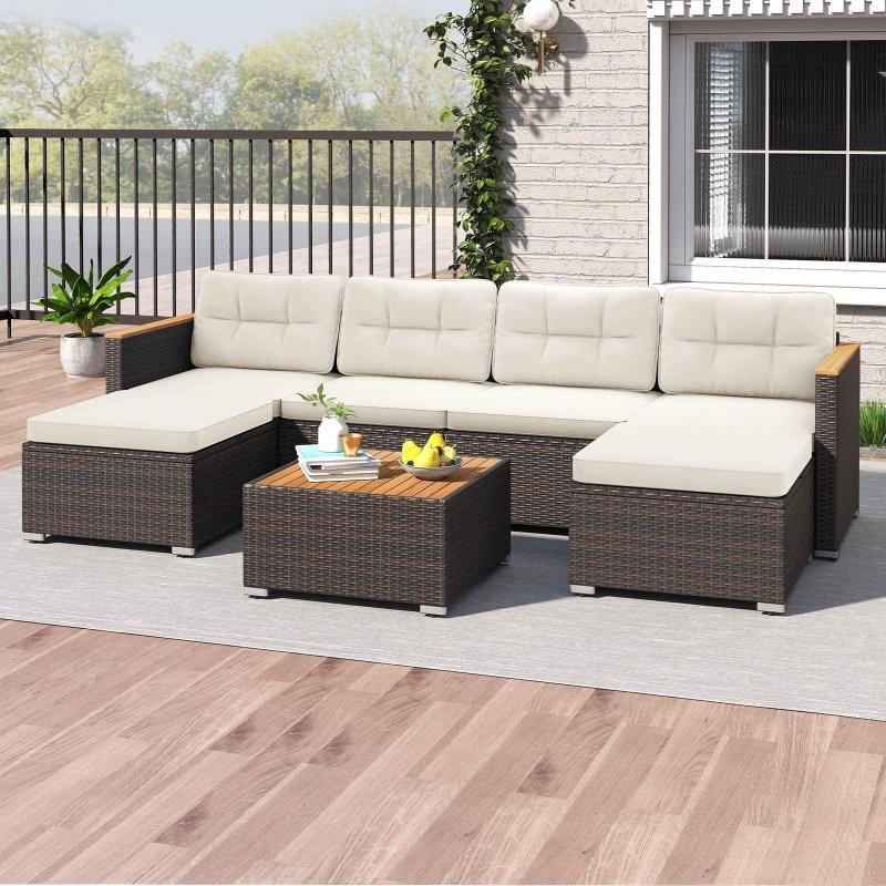 Karışık Kahverengi Akasya Ahşap Detaylı Rattan Modüler 7 Parça Bahçe Takımı - 273784