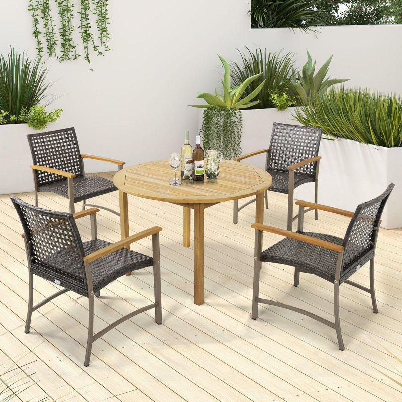 Karışık Kahverengi Akasya Ahşap Kolçaklı 4lü Rattan Sandalye Seti - 252607