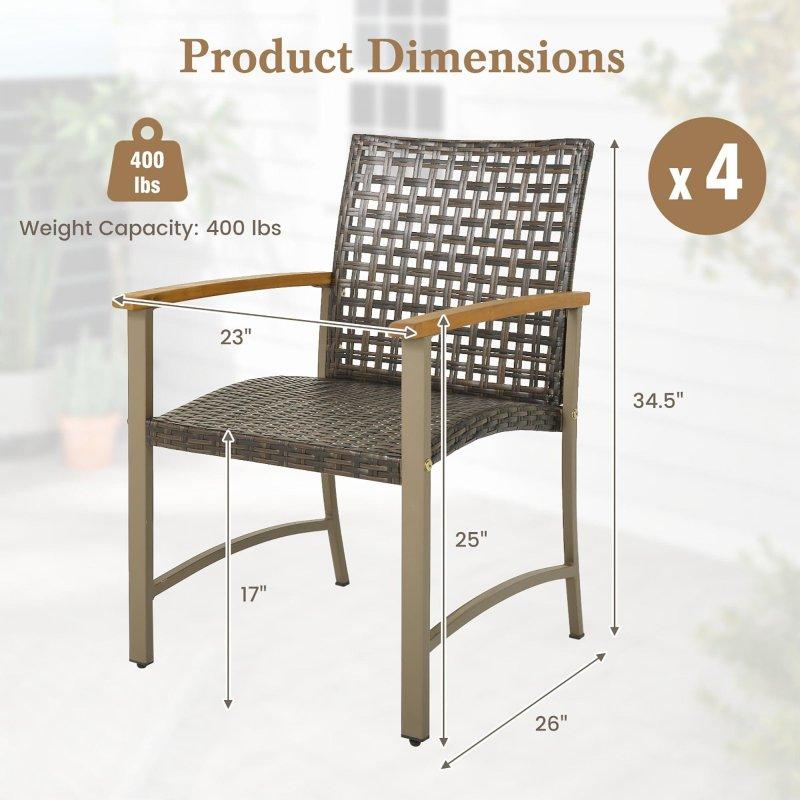 Karışık Kahverengi Akasya Ahşap Kolçaklı 4lü Rattan Sandalye Seti - 252607