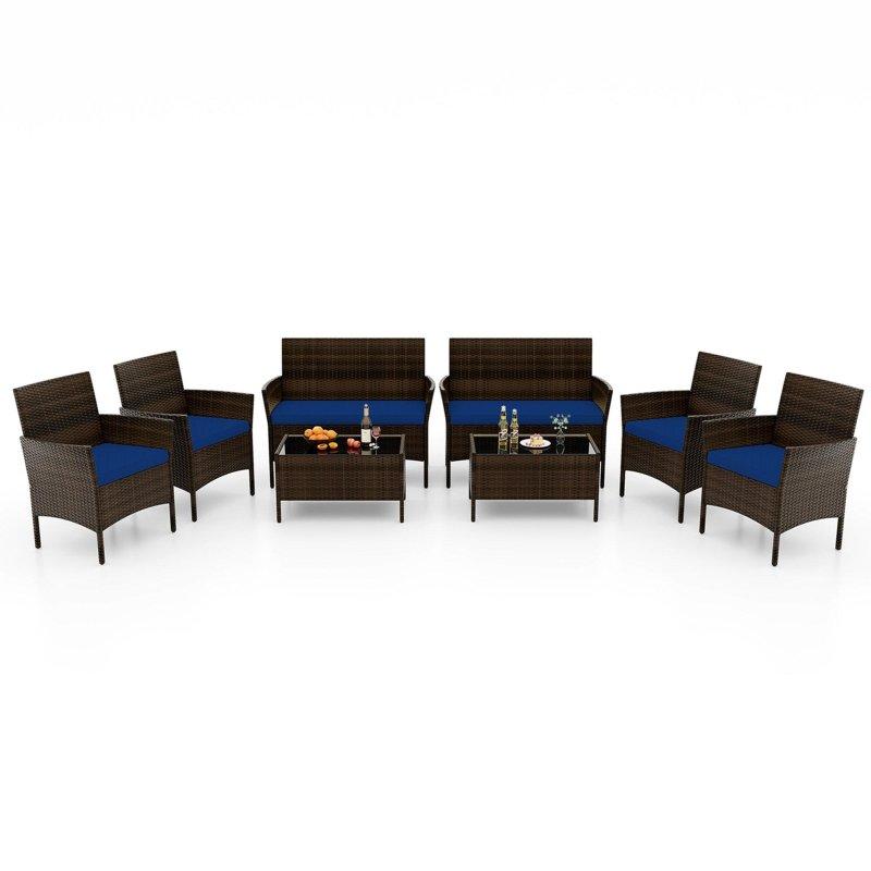 Karışık Kahverengi PE Rattan 8 Parça Modüler Bahçe Takımı - 269419