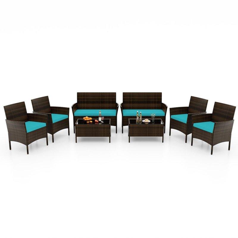 Karışık Kahverengi PE Rattan 8 Parça Modüler Bahçe Takımı - 269419