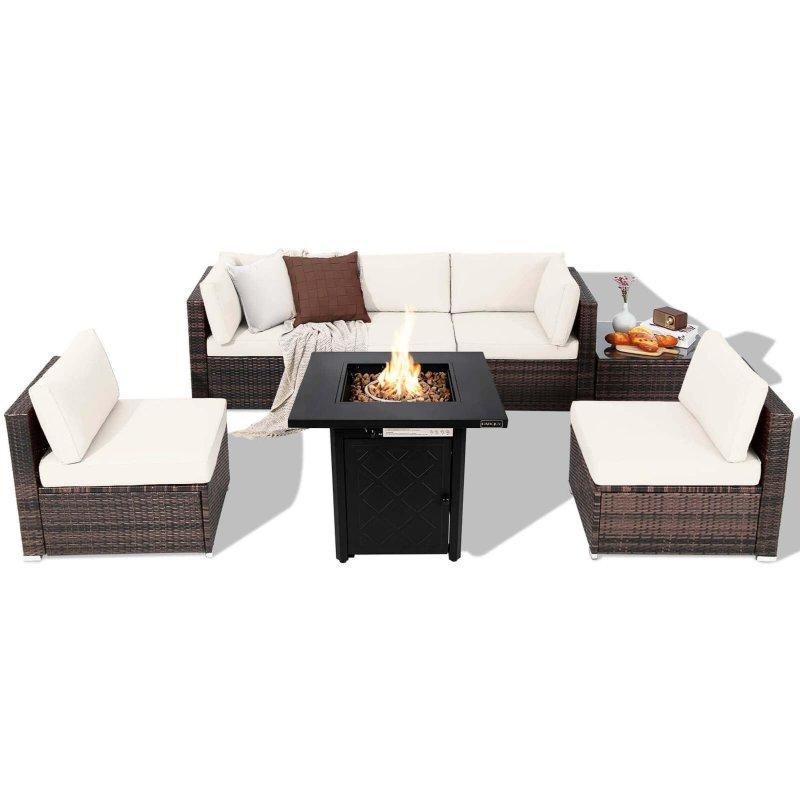 Karışık Kahverengi PE Rattan Ateş Çukurlu Modüler Bahçe Takımı - 275132