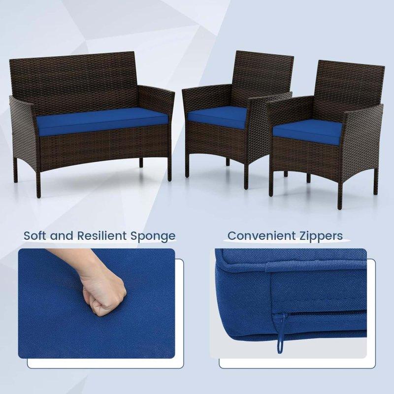 Karışık Kahverengi PE Rattan Metal İskeletli 4 Parça Minderli Bahçe Takımı - 272497